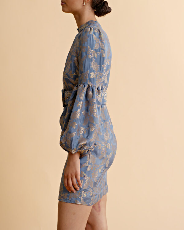 Brocade High Neck Dress - French Blue