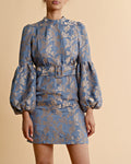 Brocade High Neck Dress - French Blue