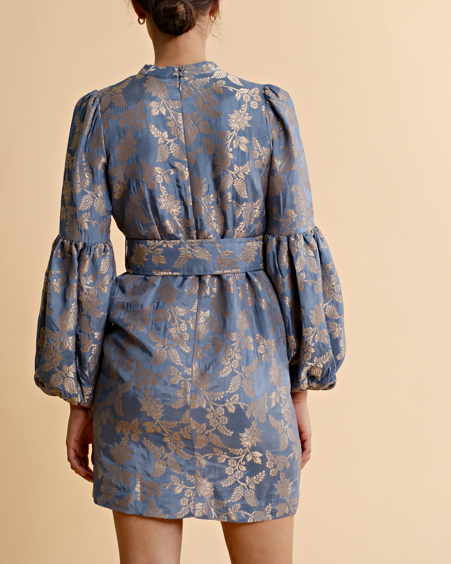 Brocade High Neck Dress - French Blue