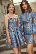 Brocade High Neck Dress - French Blue