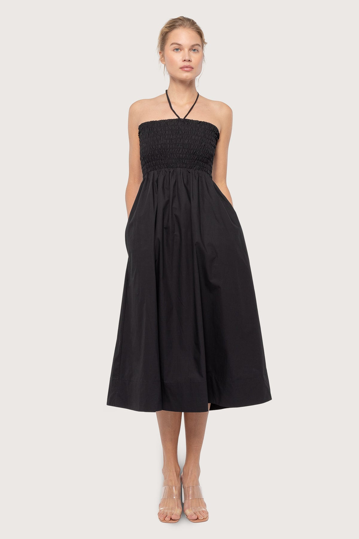 Poplin Smocked Dress - Black
