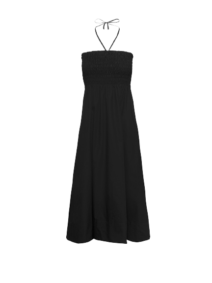 Poplin Smocked Dress - Black
