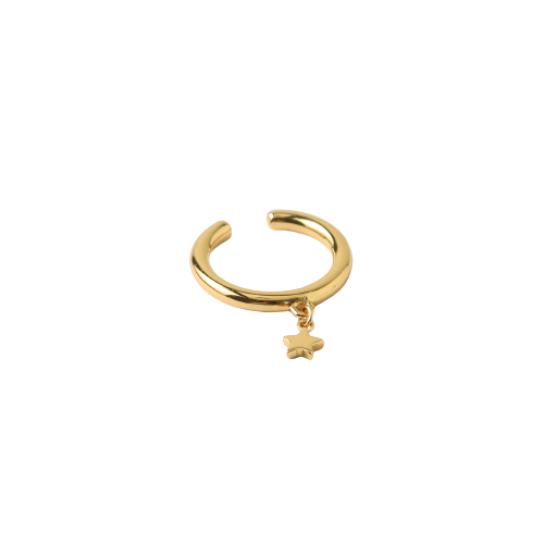 Star Charm Drop Single Ear Cuff - Pale Gold