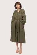 Poplin Bohemian Wide Dress - Olive Green