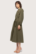 Poplin Bohemian Wide Dress - Olive Green