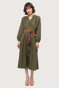Poplin Bohemian Wide Dress - Olive Green
