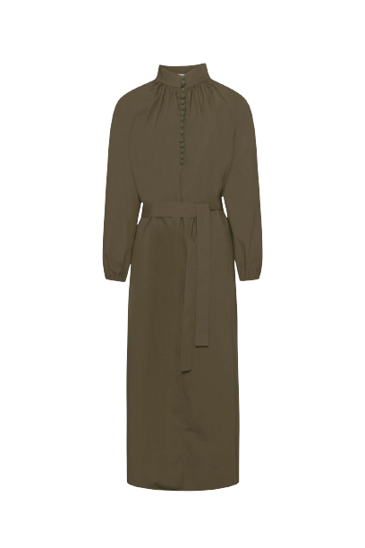 Poplin Bohemian Wide Dress - Olive Green