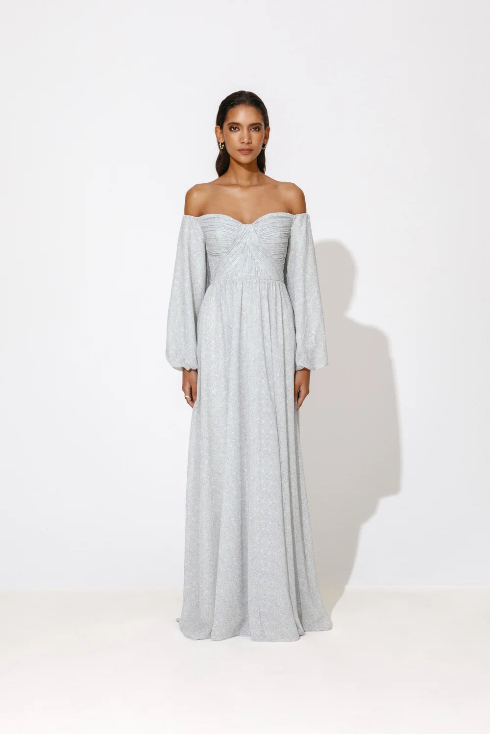Selena Draped Chiffon Maxi Dress - Floral Mist Violet