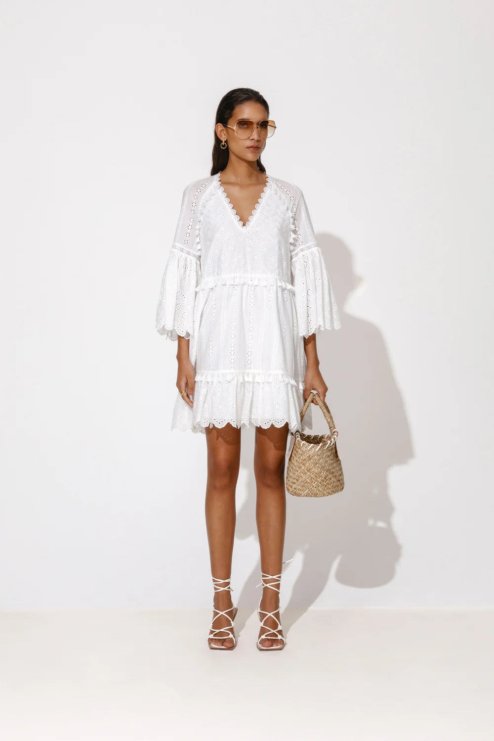 Khloe Tassel Mini Dress - White