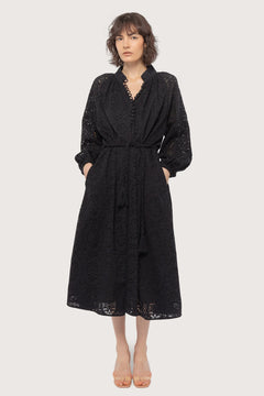 Lace Bohemian Wide Dress - Black Flower Circle Lace