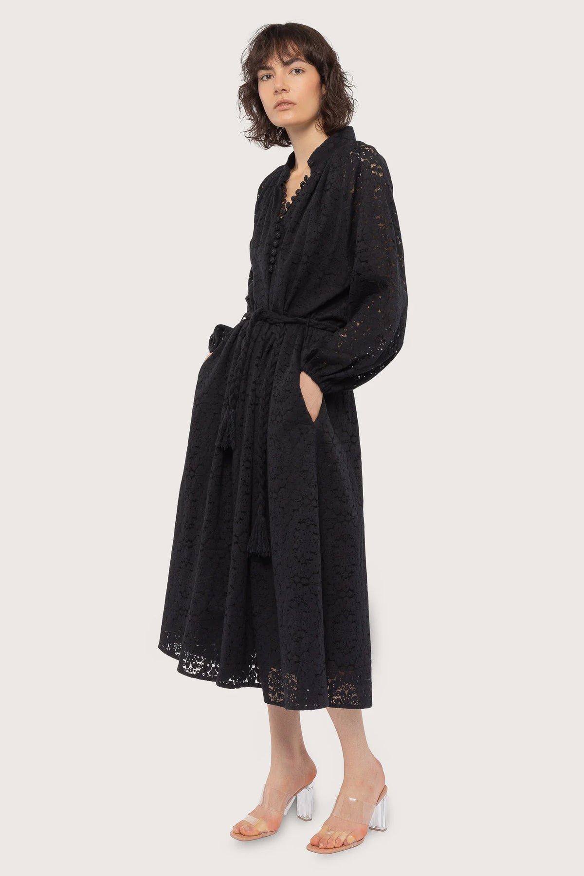 Lace Bohemian Wide Dress - Black Flower Circle Lace