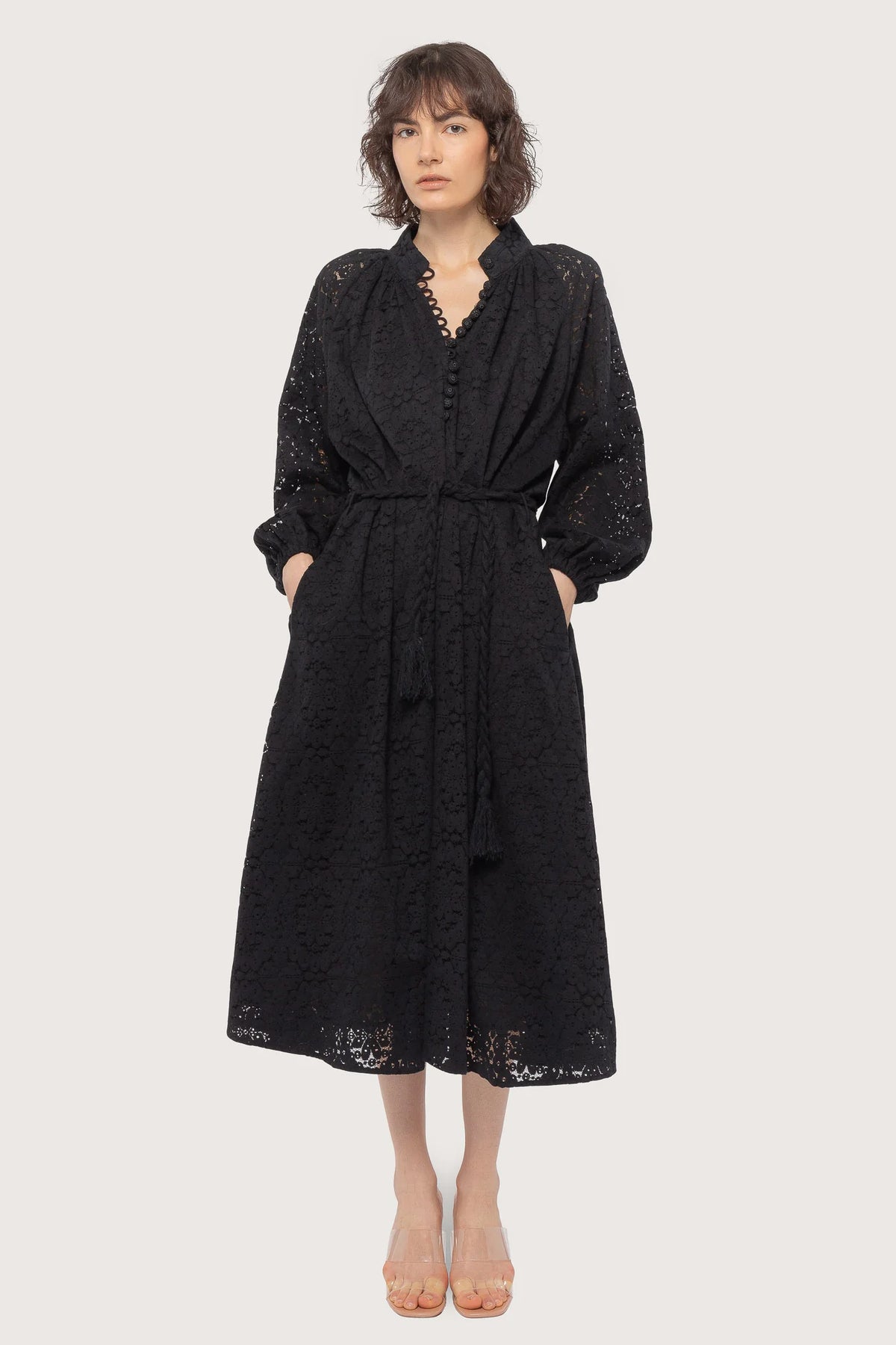 Lace Bohemian Wide Dress - Black Flower Circle Lace
