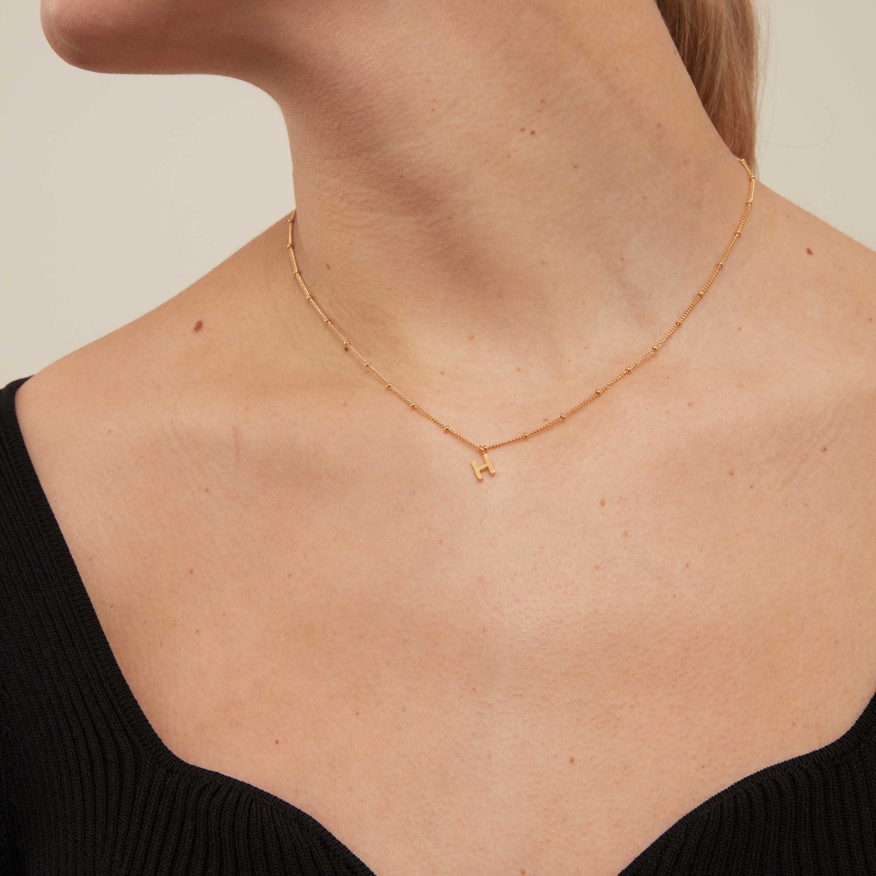Initial H Satellite Chain Neck - Pale Gold