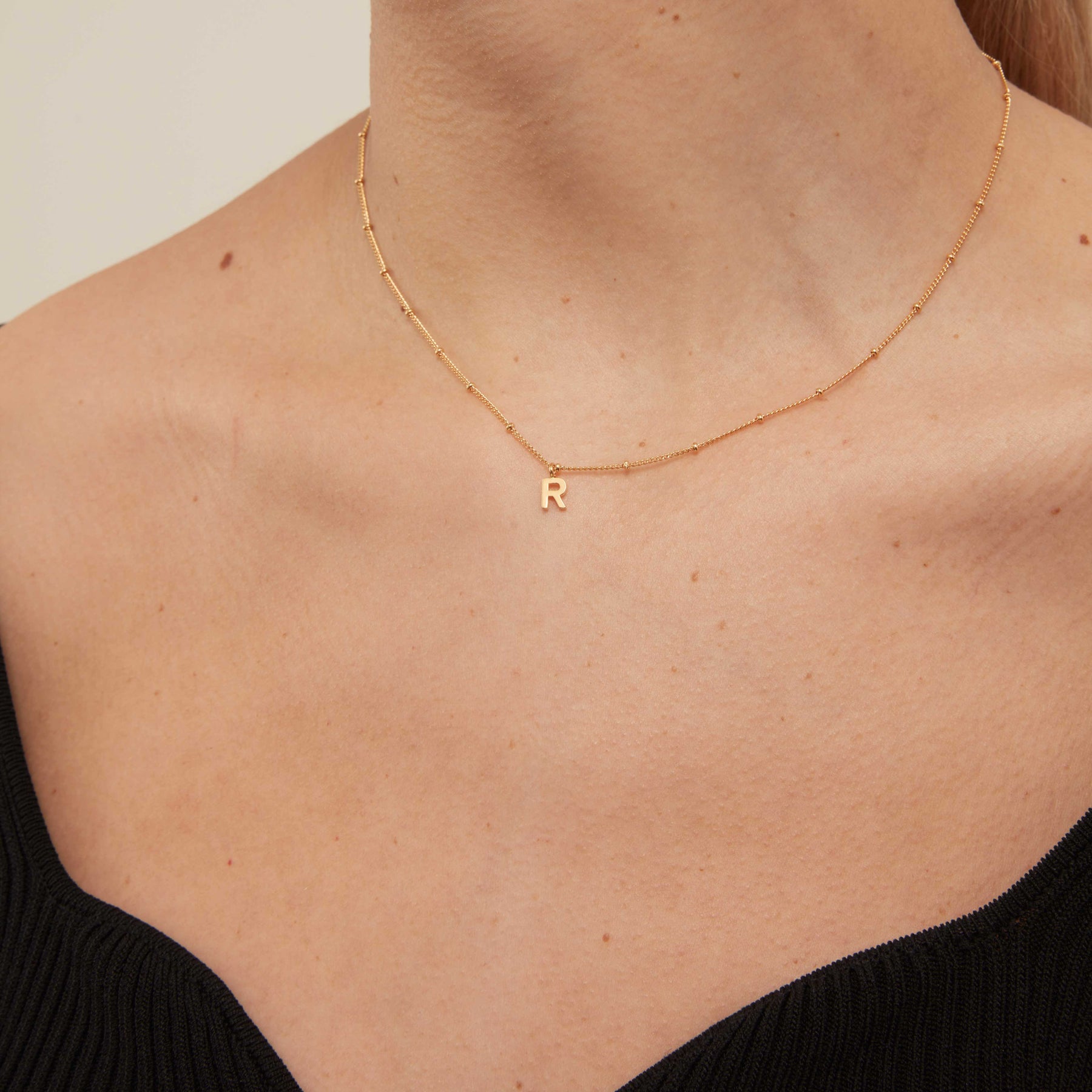 Initial R Satellite Chain Neck - Pale Gold