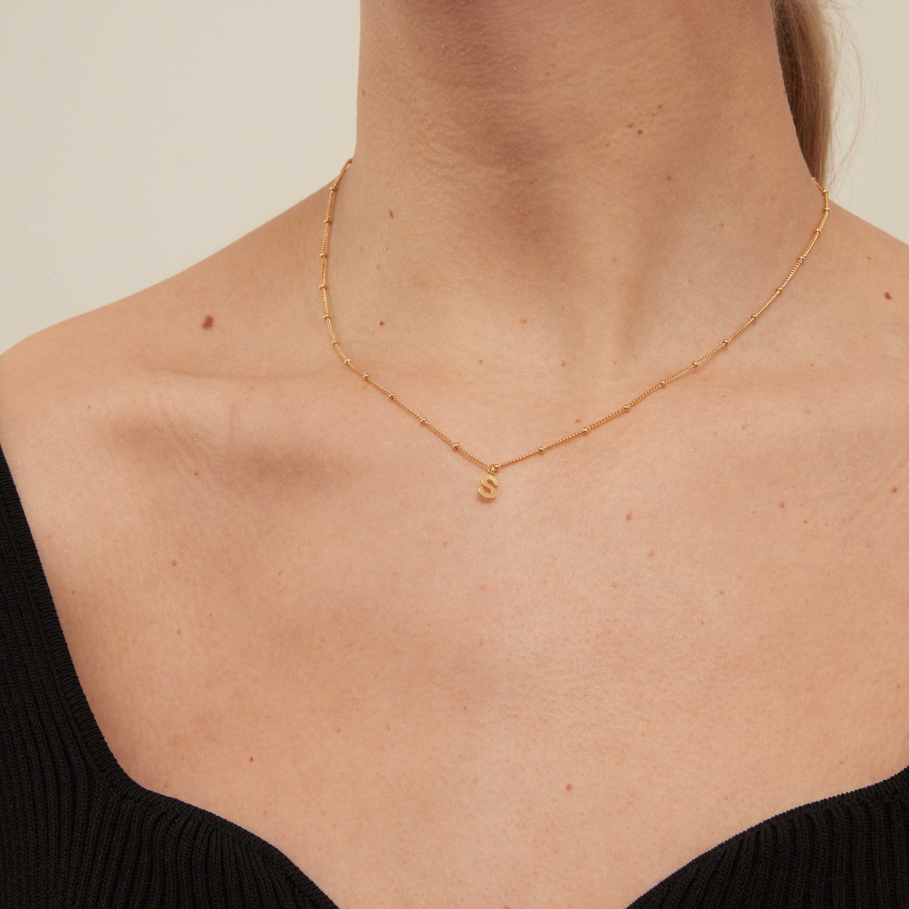 Initial S Satellite Chain Neck - Pale Gold
