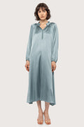 Silk Satin Bohemian Wide Dress - French Blue