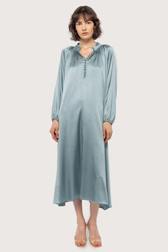 Silk Satin Bohemian Wide Dress - French Blue