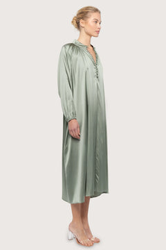 Silk Satin Bohemian Wide Dress - Light Seaweed