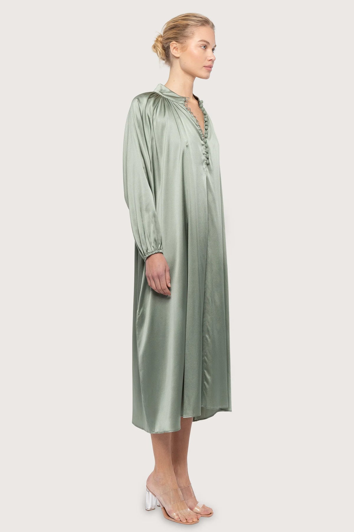 Silk Satin Bohemian Wide Dress - Light Seaweed