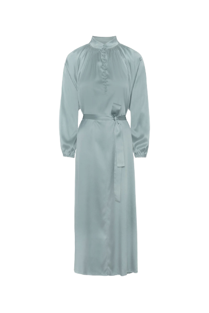 Silk Satin Bohemian Wide Dress - French Blue