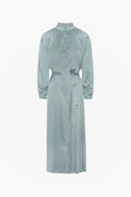 Silk Satin Bohemian Wide Dress - French Blue
