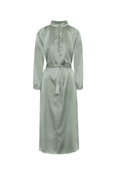 Silk Satin Bohemian Wide Dress - Light Seaweed