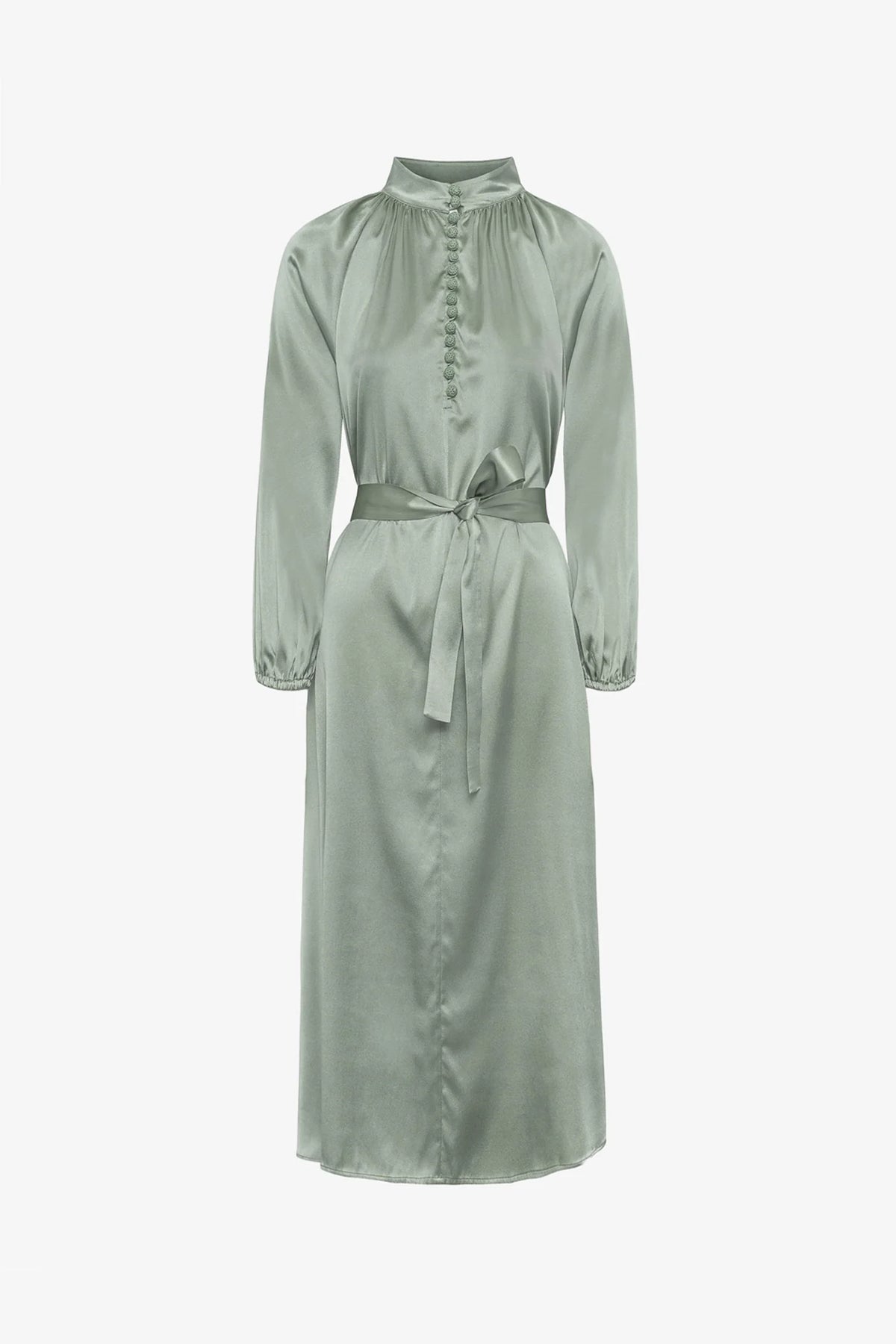 Silk Satin Bohemian Wide Dress - Light Seaweed