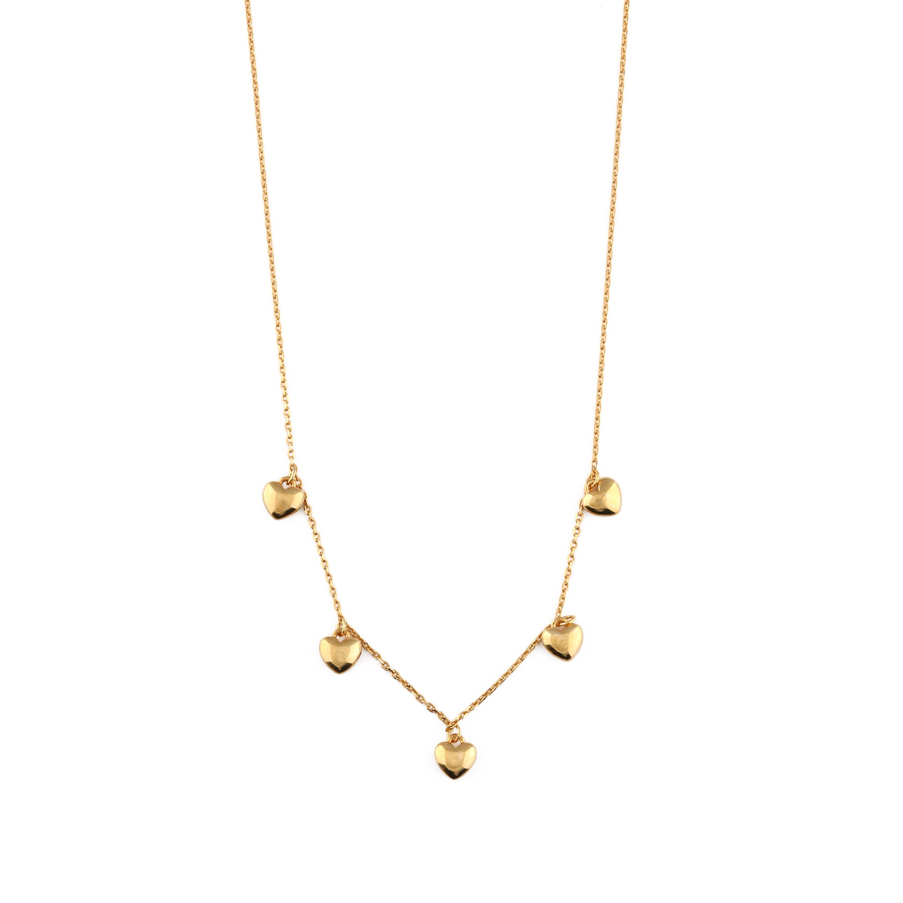 Puffed Heart Multi Drop Necklace - Pale Gold