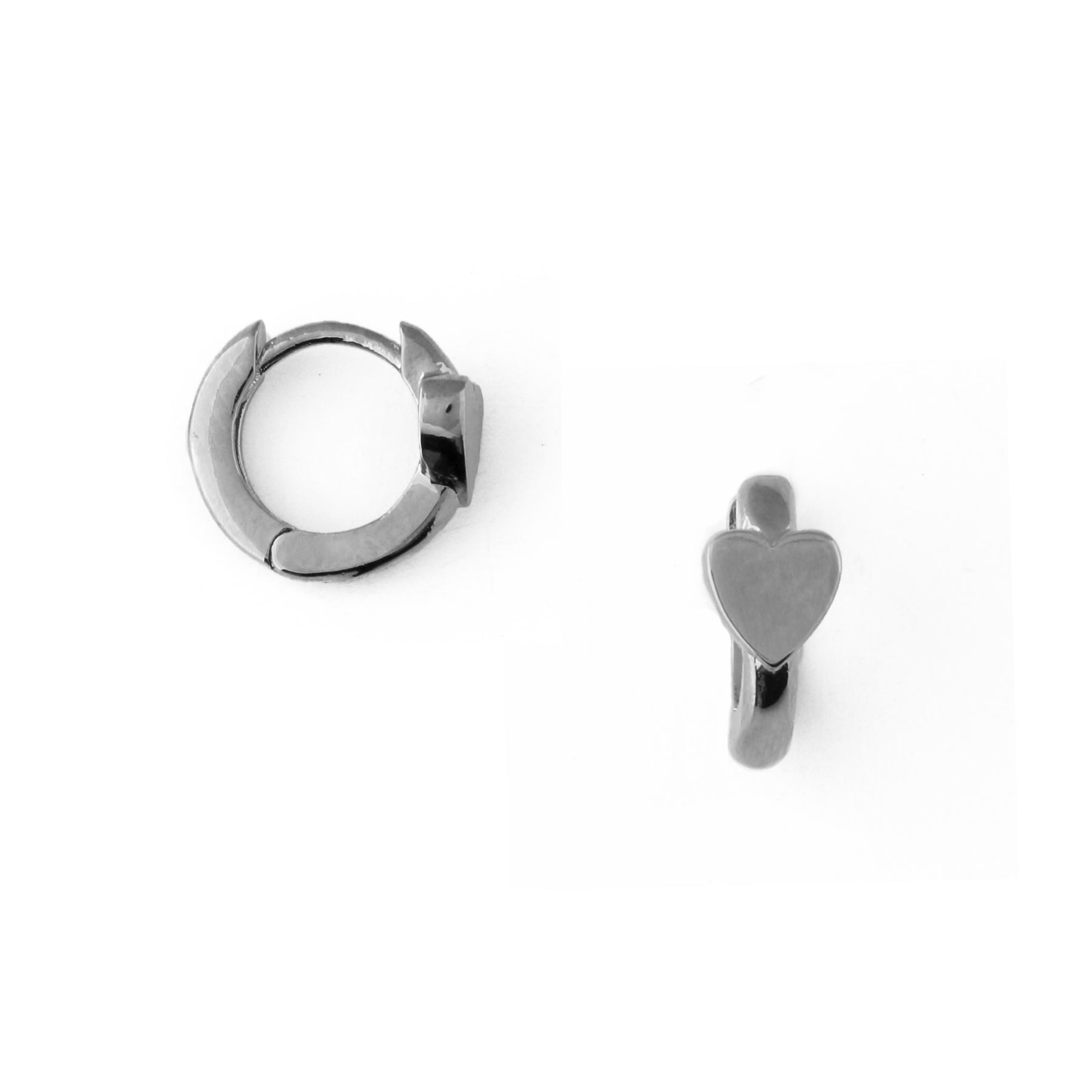 Mini Heart Stationed Huggie Hoops - Silver