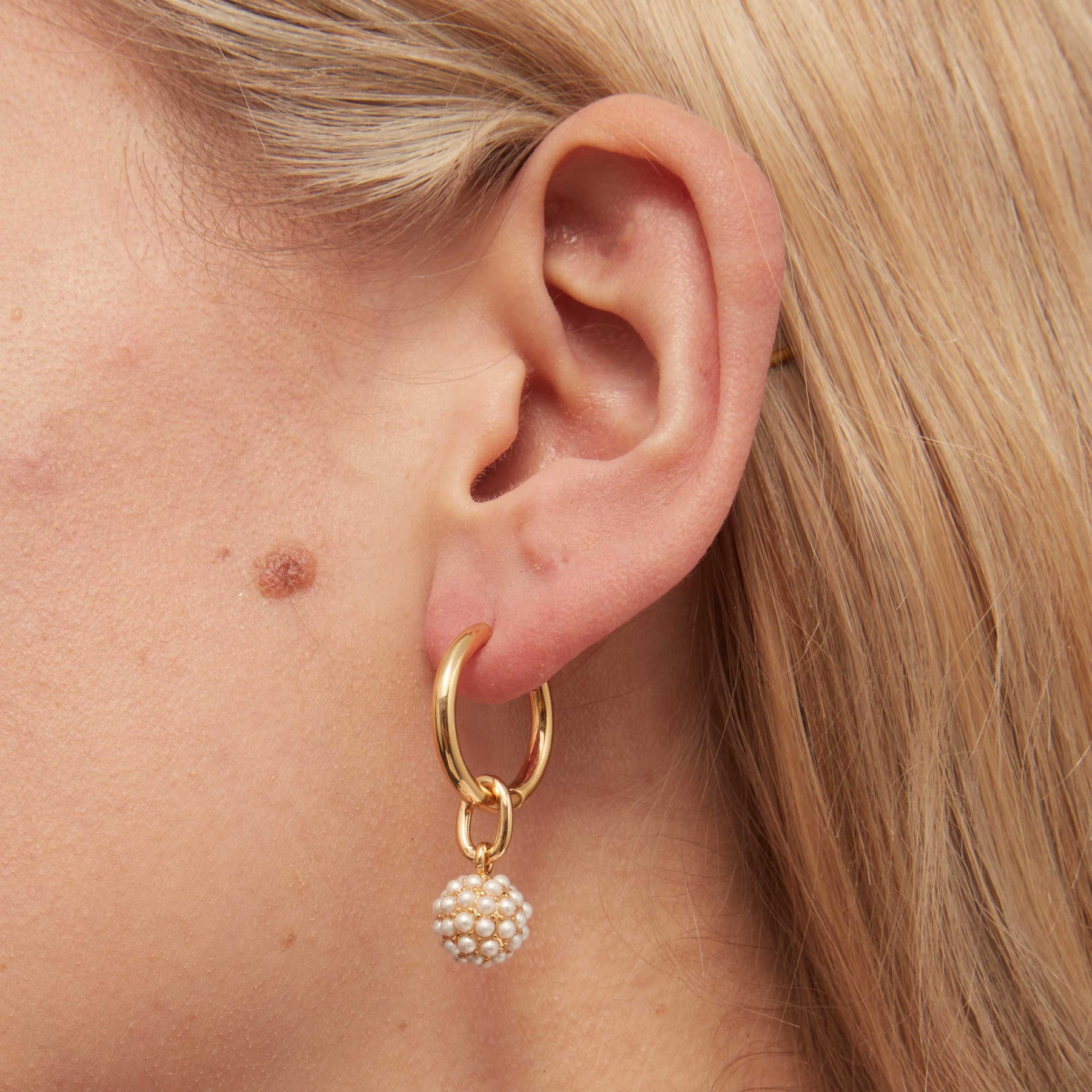 Pearl Encrusted Orb Drop Earrings - Gold
