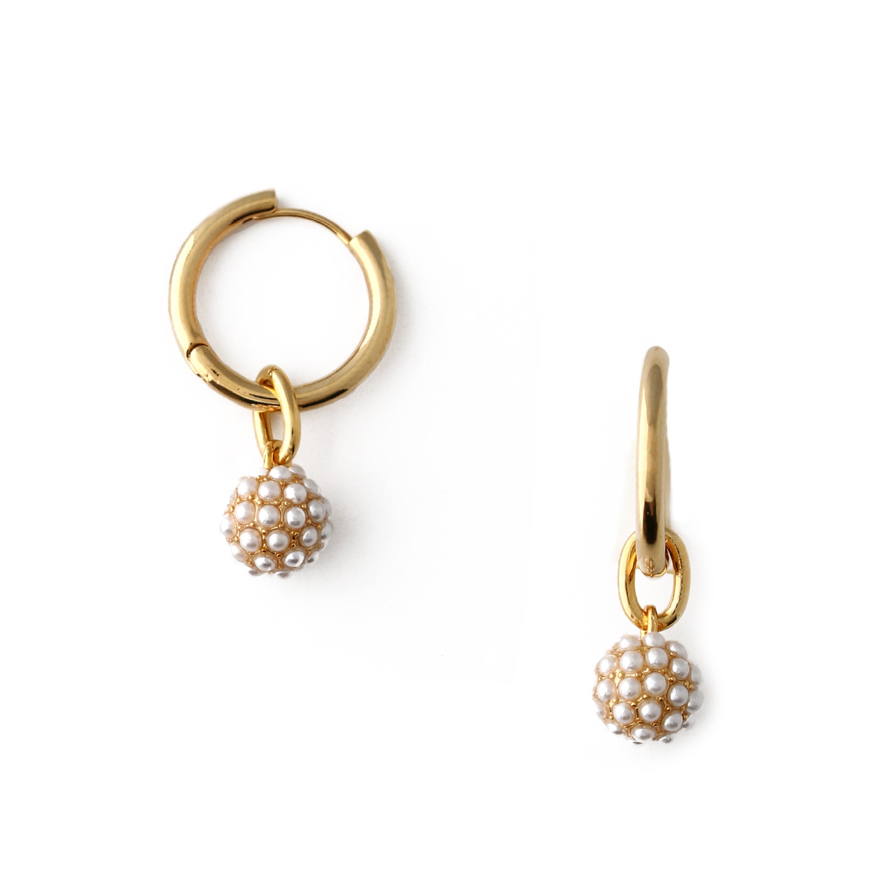 Pearl Encrusted Orb Drop Earrings - Gold