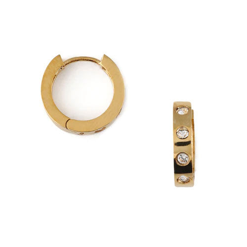 SW Stone Set Huggie Hoops CRY - Gold