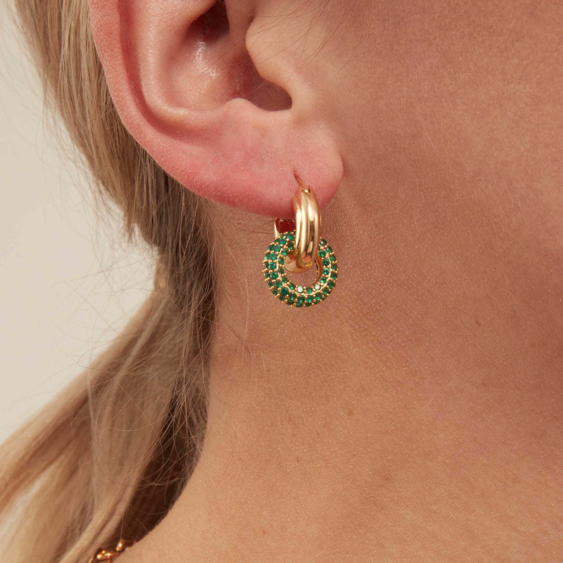 Pave Interlocking Doughnut Hoop Earrings EMD - Gold