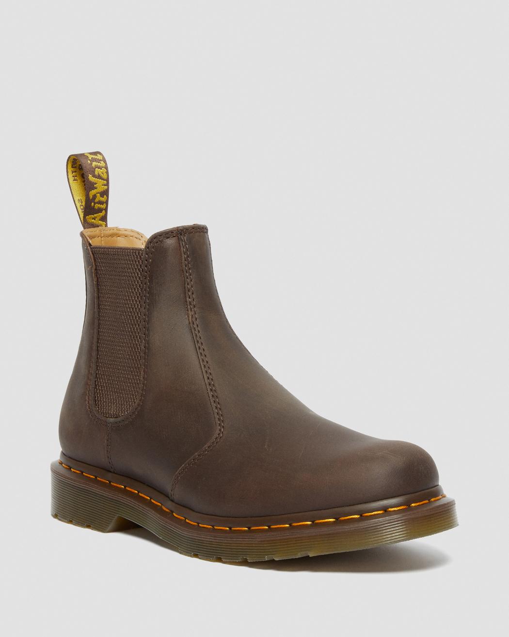 2976 Yellow Stitch Crazy Horse Leather Chelsea Boots - Dark Brown