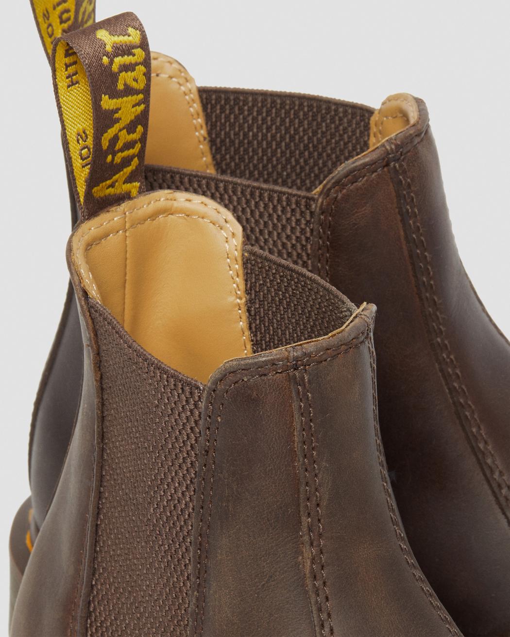 2976 Yellow Stitch Crazy Horse Leather Chelsea Boots - Dark Brown