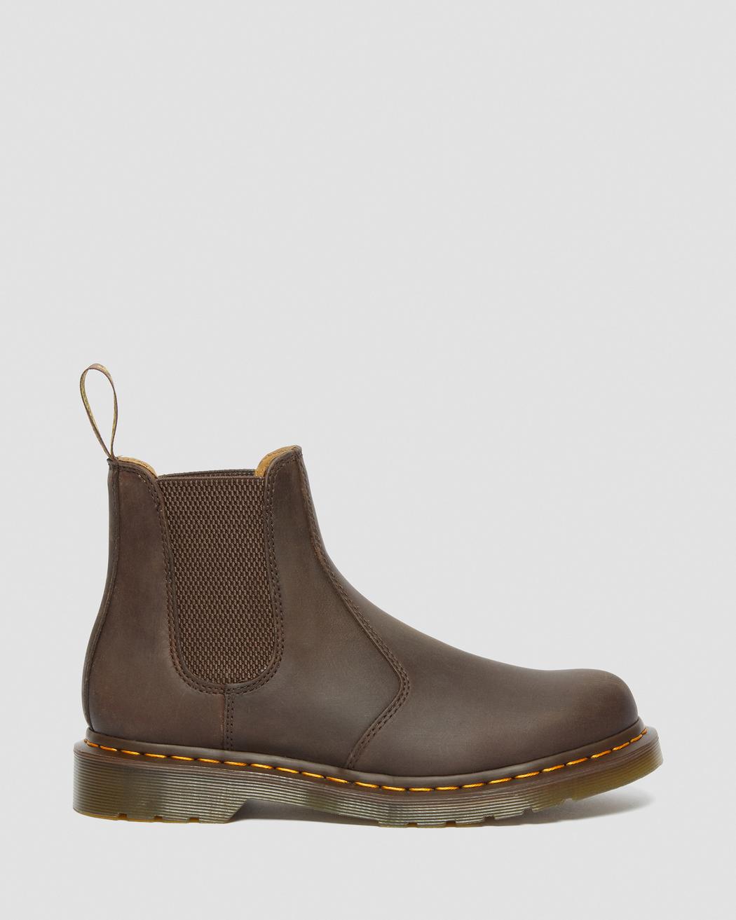 2976 Yellow Stitch Crazy Horse Leather Chelsea Boots - Dark Brown