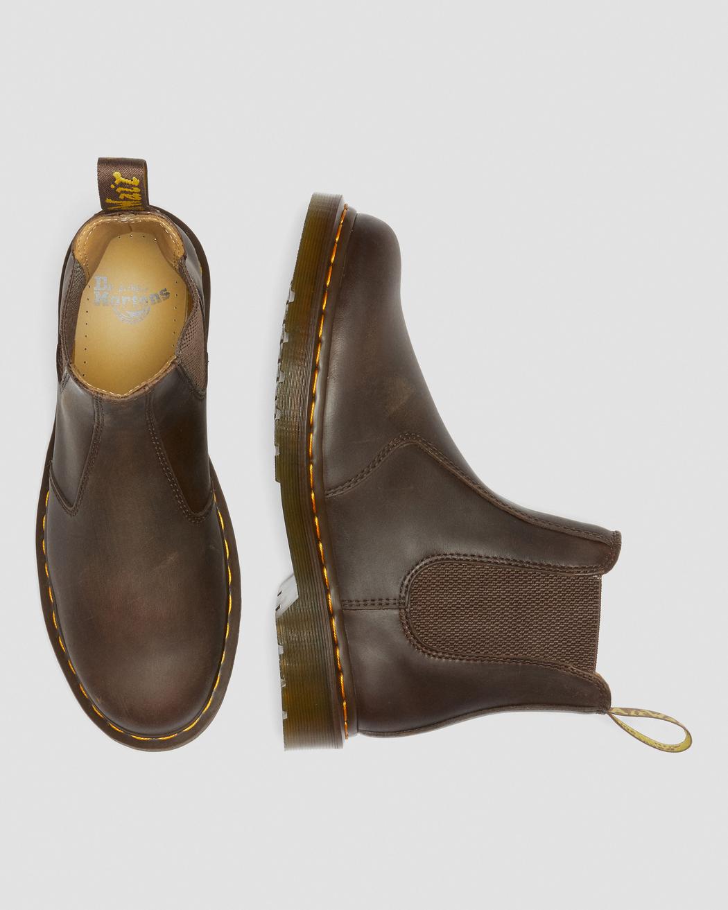 2976 Yellow Stitch Crazy Horse Leather Chelsea Boots - Dark Brown