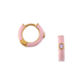 Pink Enamel Huggie Hoop Earrings With Swarovski Crystals - Pale Gold