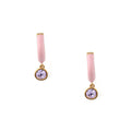 Pink Enamel Drop Huggie Hoop Earrings With Swarovski Crystals - Pale Gold