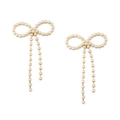 Statement Pearl Bow Earrings - Pale Gold