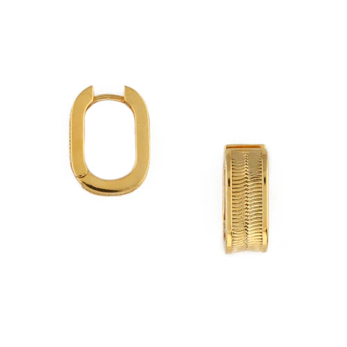 Chain Inlayed Mini Oval Hoops - Pale Gold