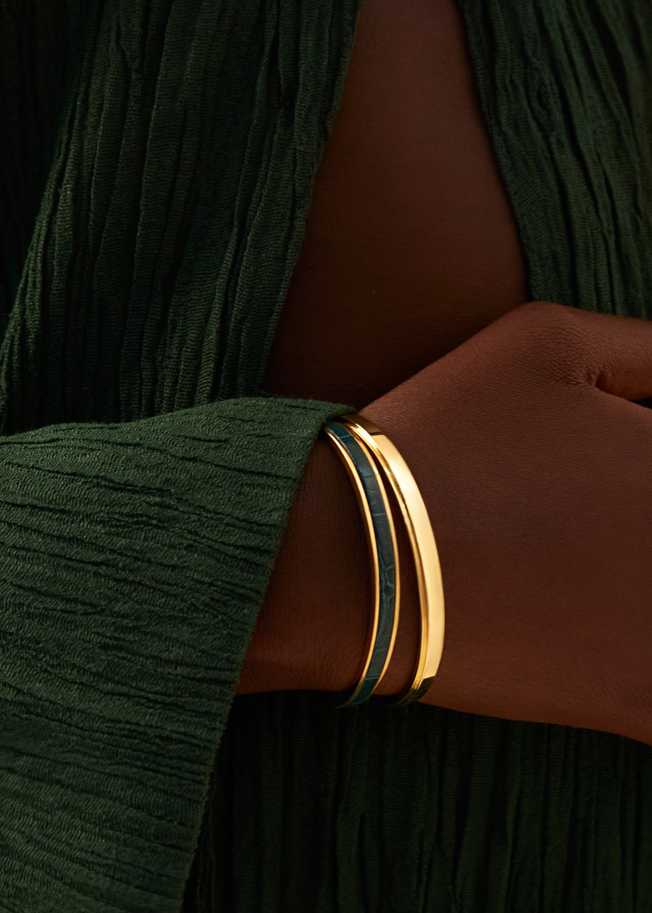 Leather Inlay Bangle Emerald - Green