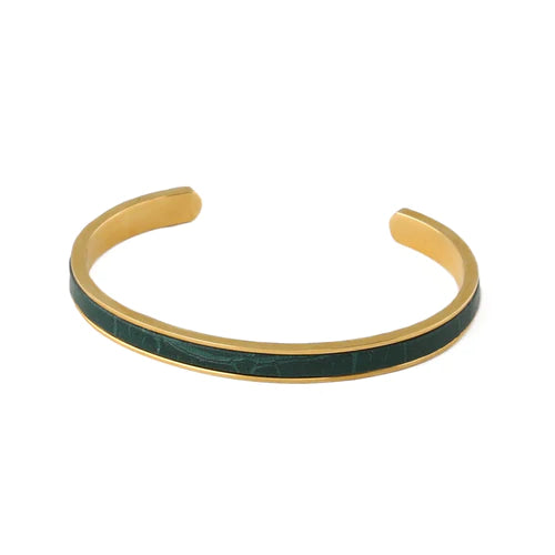 Leather Inlay Bangle Emerald - Green