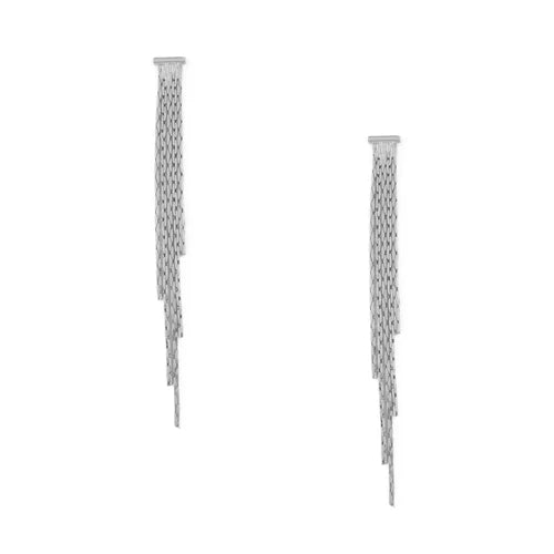 Waterfall Chain Long Drop Earrings - Silver