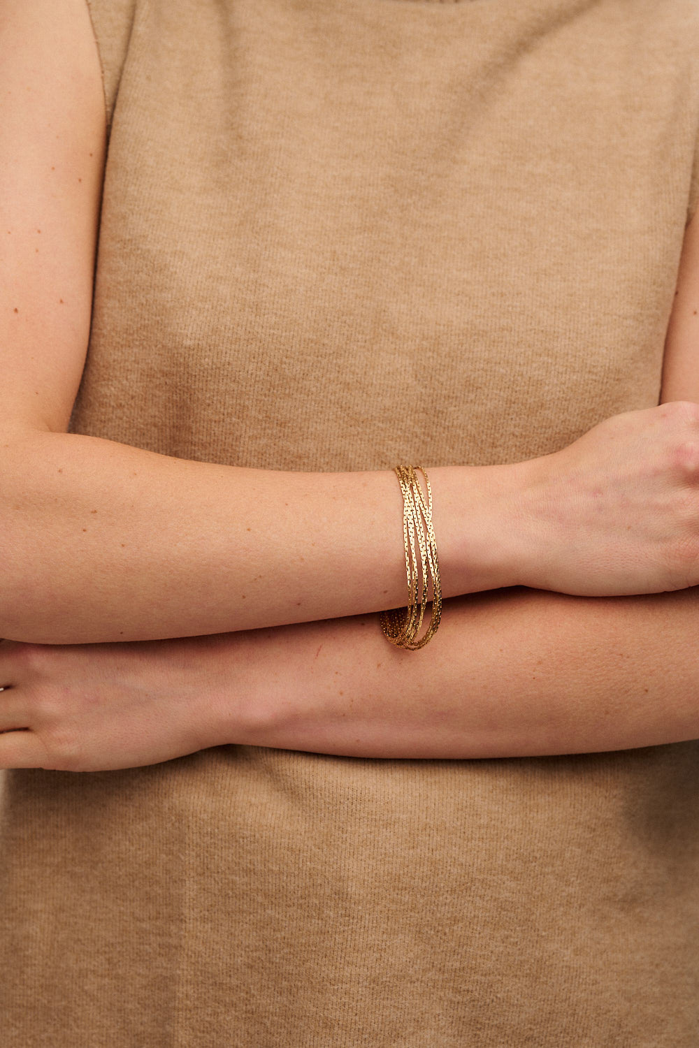 Multi Chain 8 Row Bracelet - Pale Gold