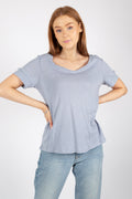 Lily V-neck Tee - Blue Fog