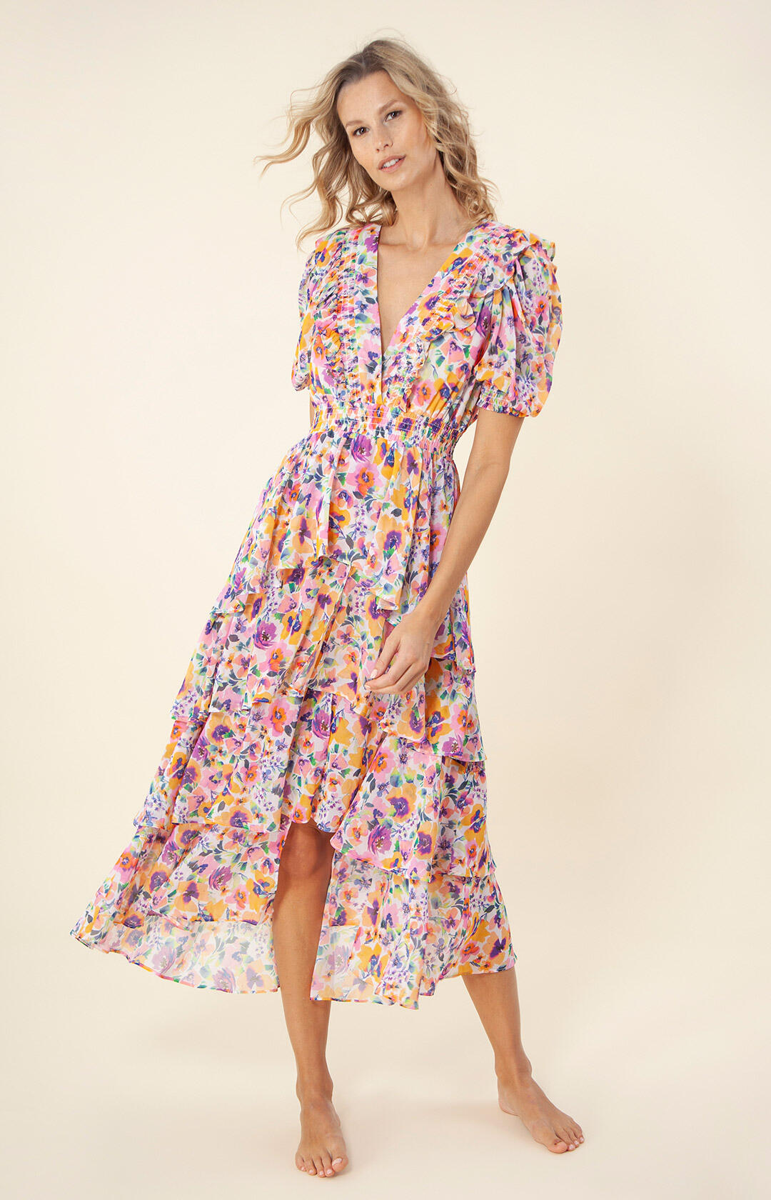 Amareli Dress W Tiered Skirt - Ivory
