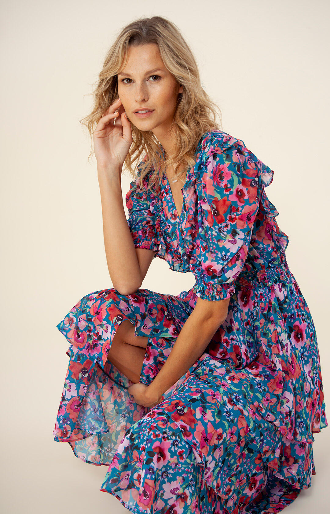 Amareli Dress W Tiered Skirt - Teal