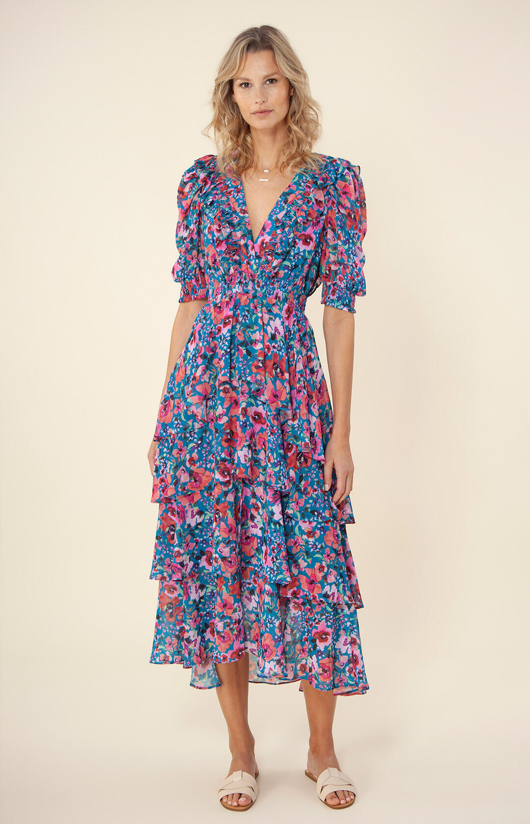 Amareli Dress W Tiered Skirt - Teal