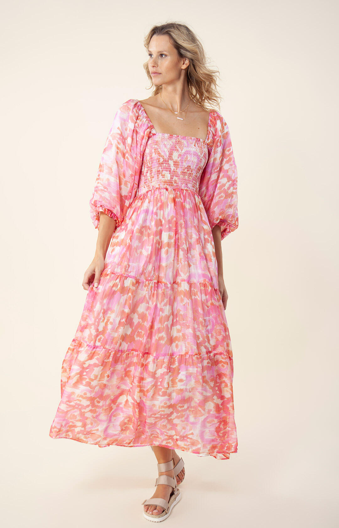 Ilona Long Dress Rayon-Silk - Pink